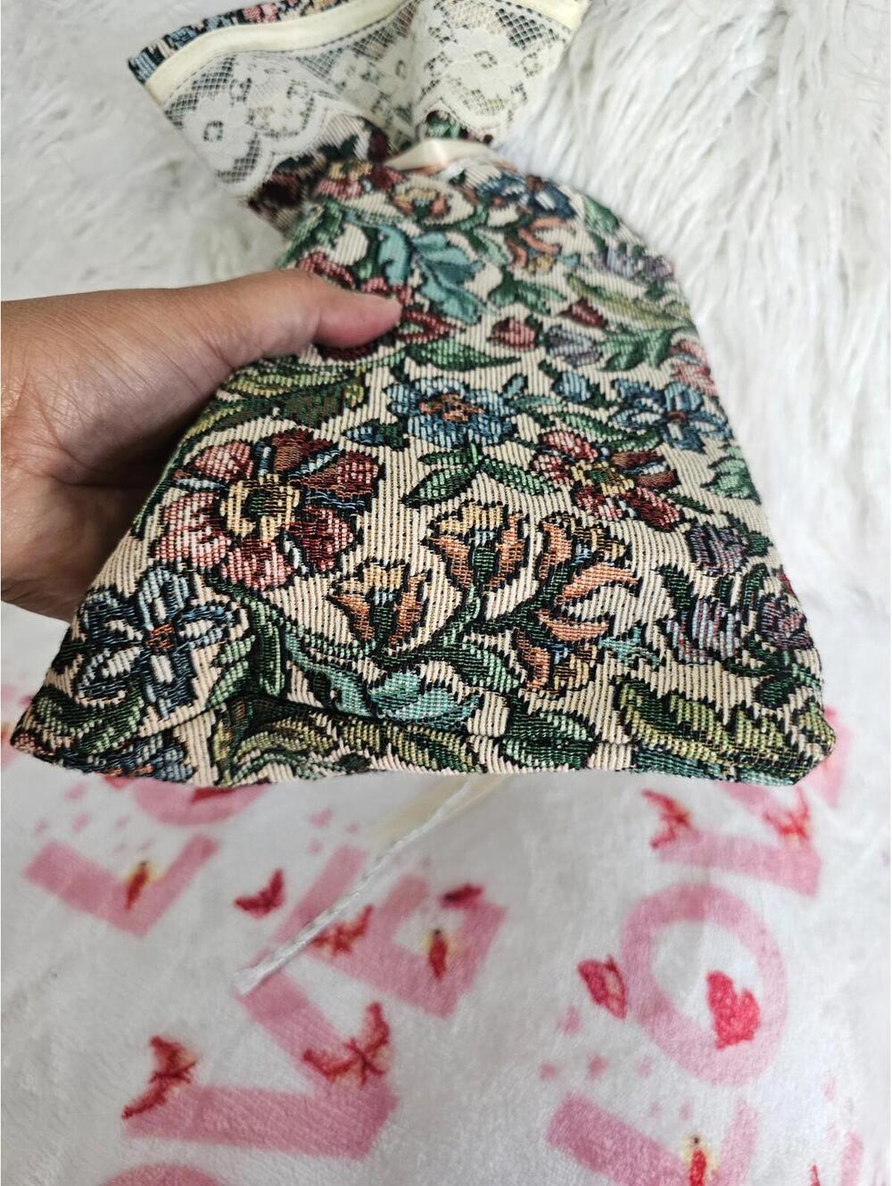 Vintage Homemade Keepsake Sack Bag Pouch Floral Lace Ribbons Multicolor 14.5X7 - Picture 8 of 11